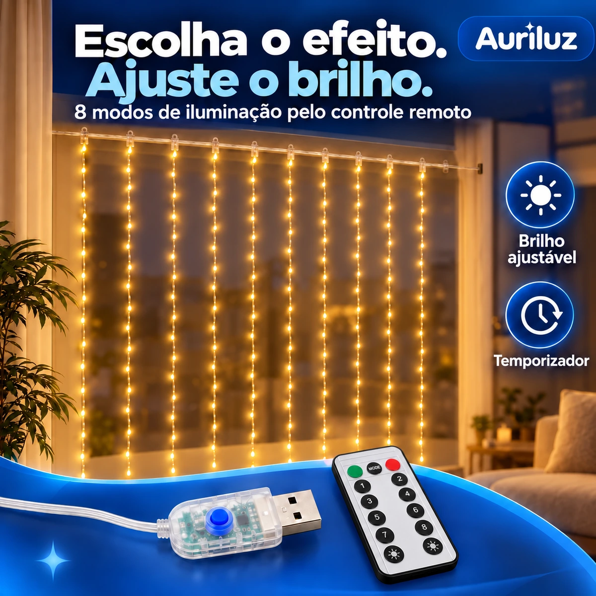 Demonstração da principal funcionalidade de Cortina LED Auriluz 3 × 3 m
