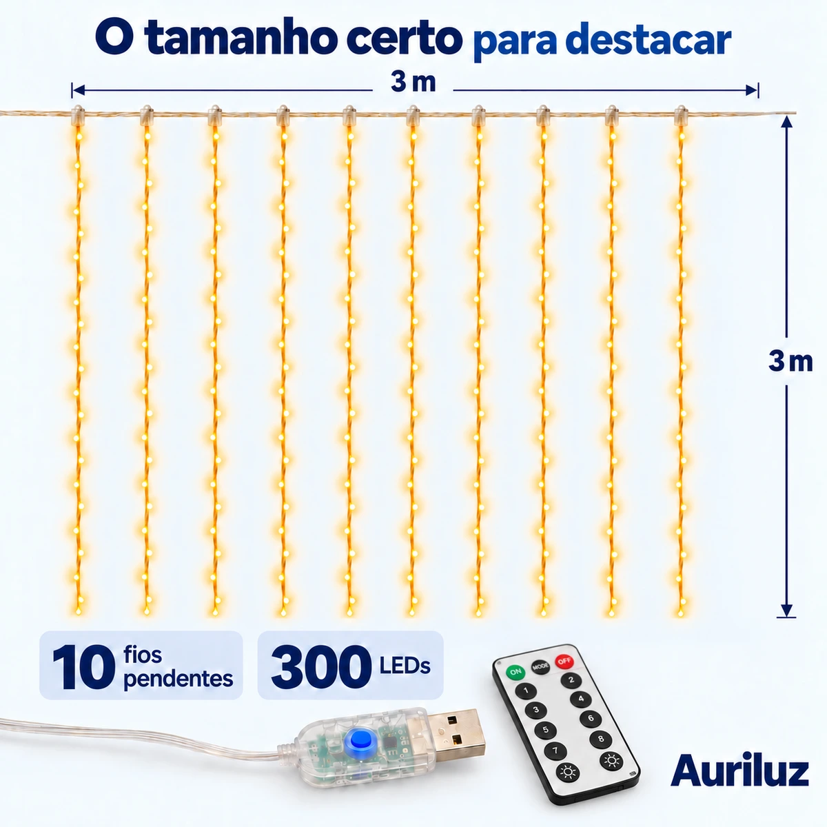 Medidas, capacidade ou compatibilidade de Cortina LED Auriluz 3 × 3 m